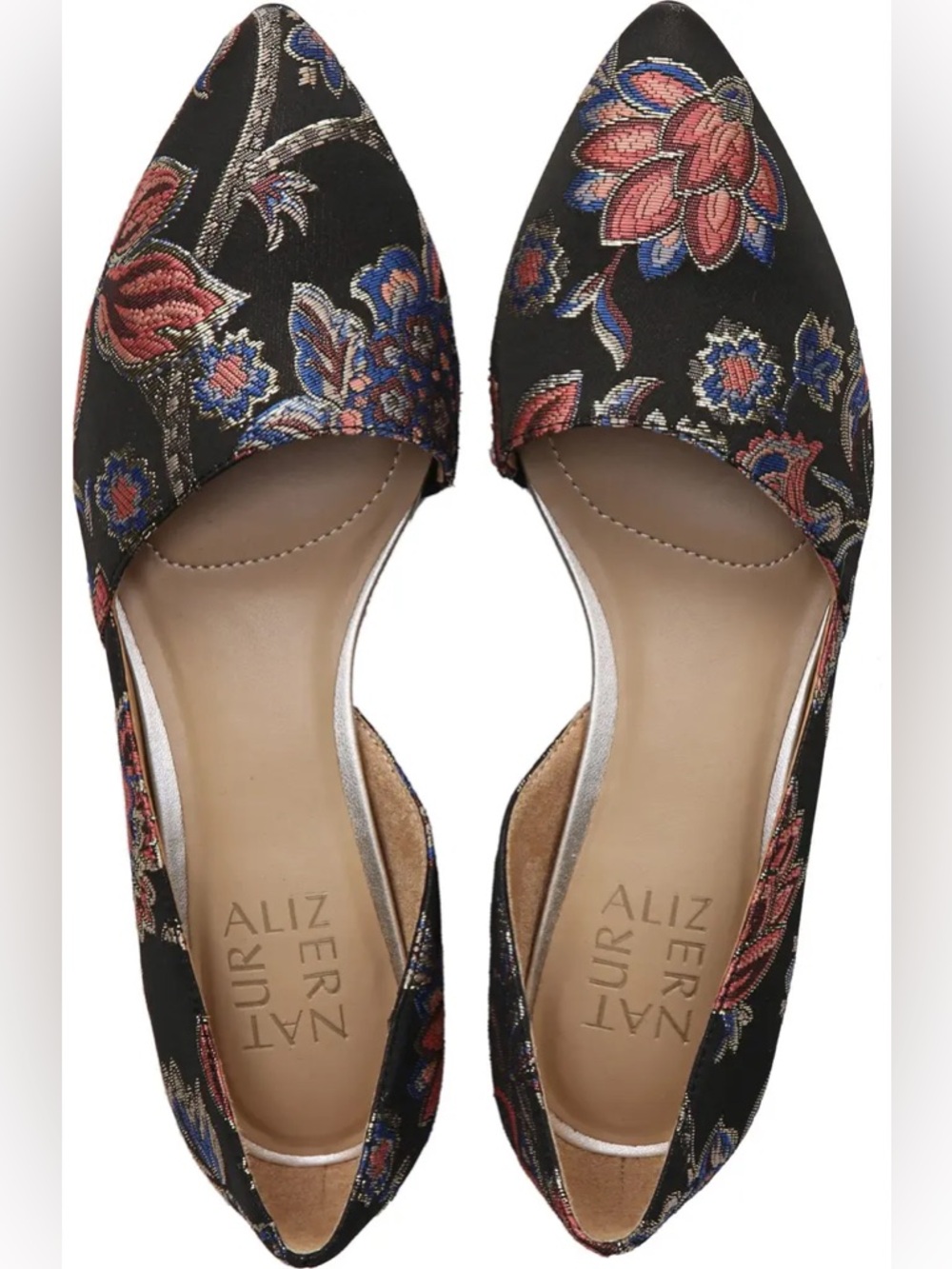 Naturalizer Black Floral Pointed D'Orsay Flats NEW